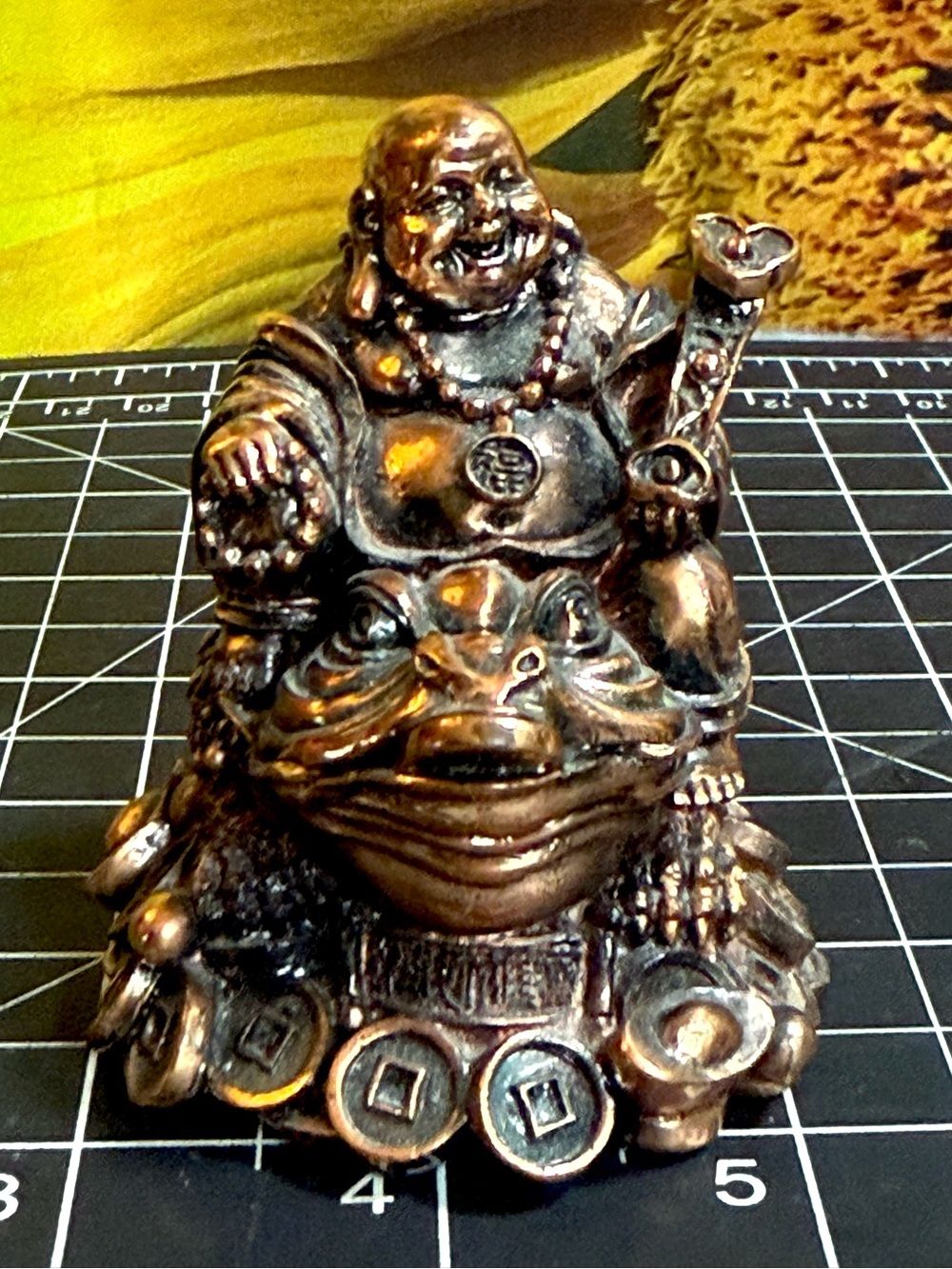 Eastern Enlightenment Laughing Buddha Sitting on a Money Frog Chan Chu